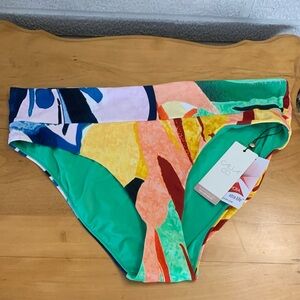 Calia by Carrie Underwood XXL painterly floral mid rise swim bottom high leg NWT